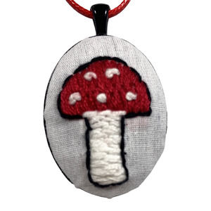 Handmade Mushroom Embroidery Necklace